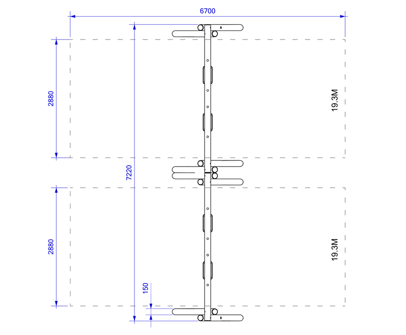 Technical render of a Timber Swing (2.4M) with Four Flat Seats